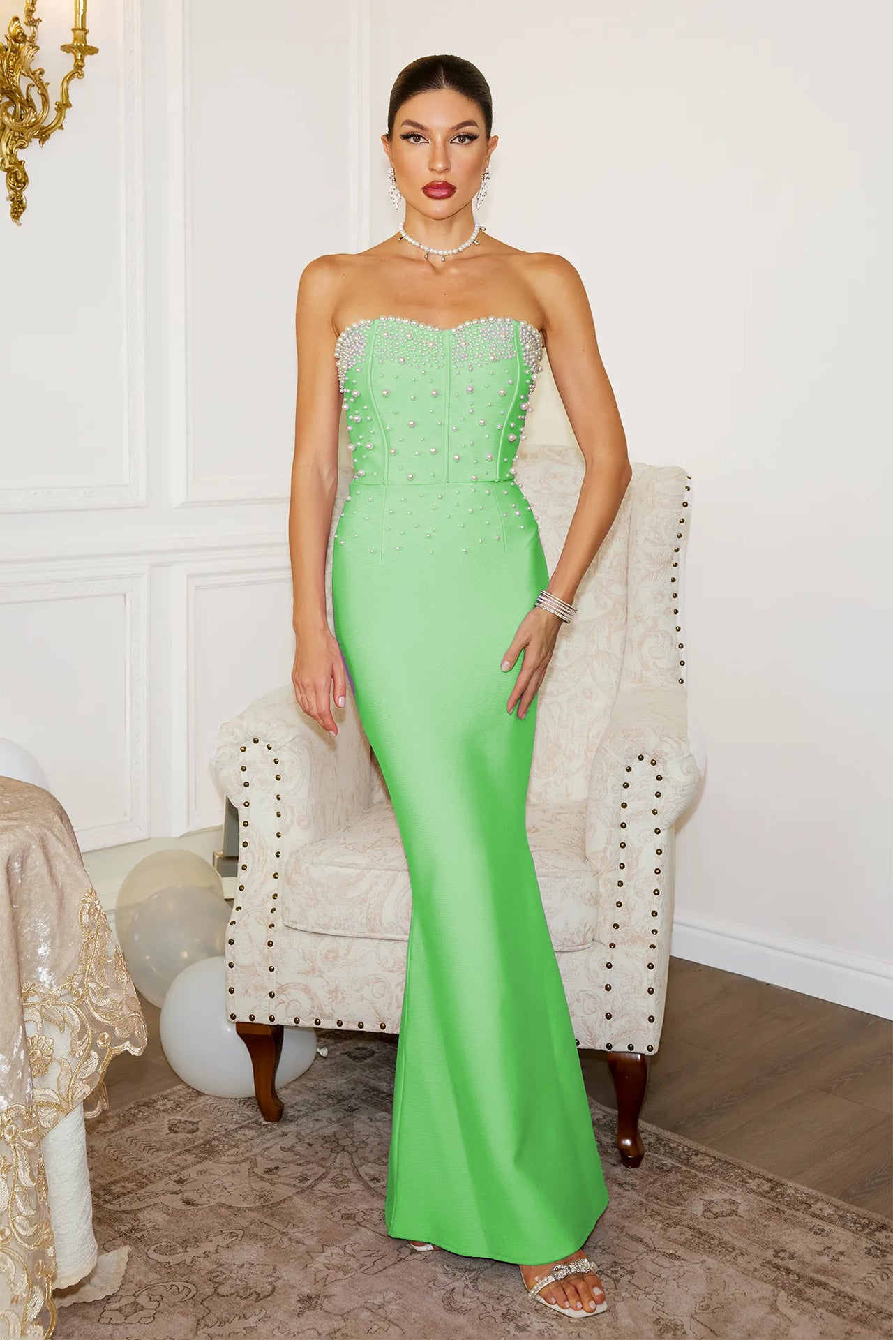 Emily Strapless Pearl Dress