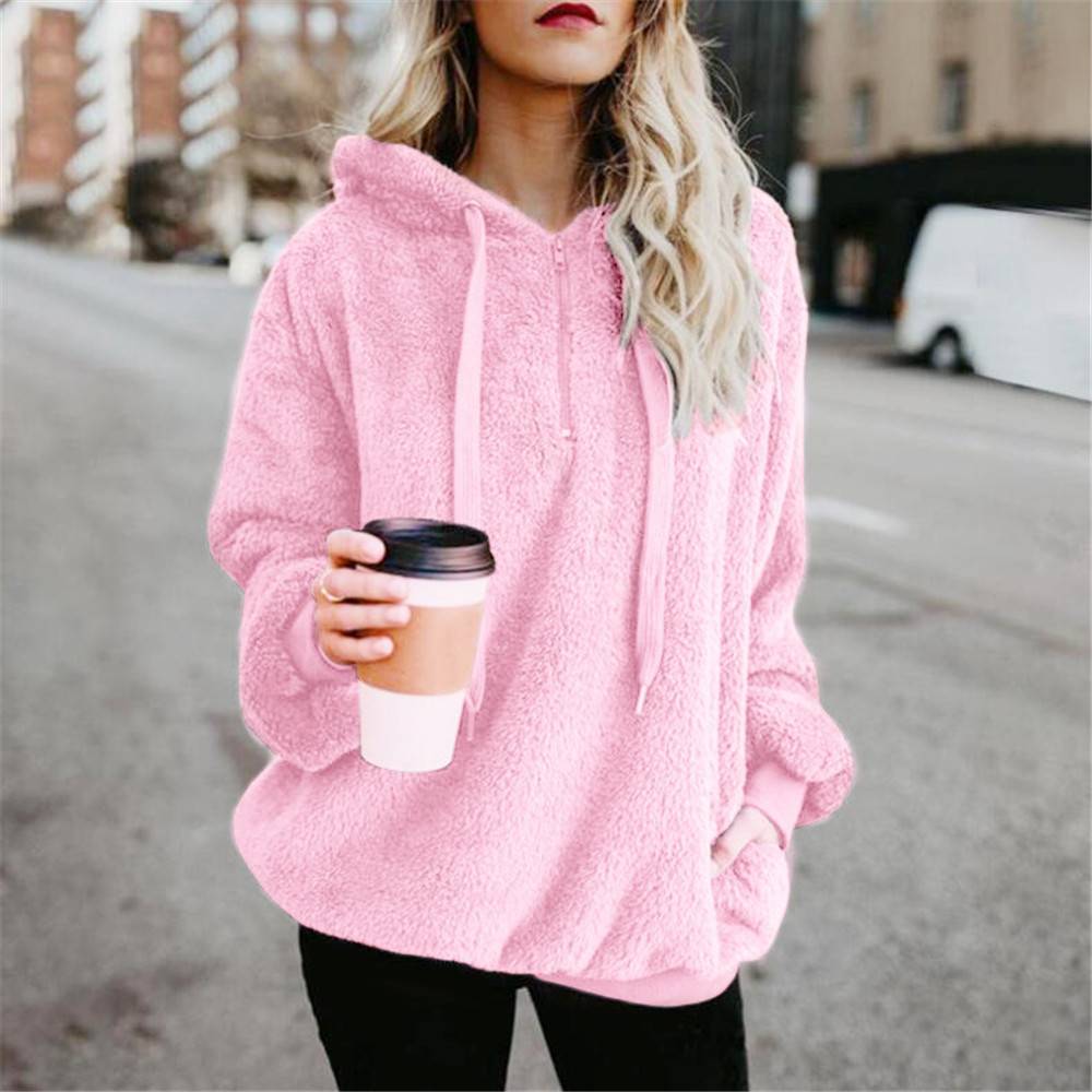 Zipper Regular Plain Patchwork Hooded Women's Hoodie