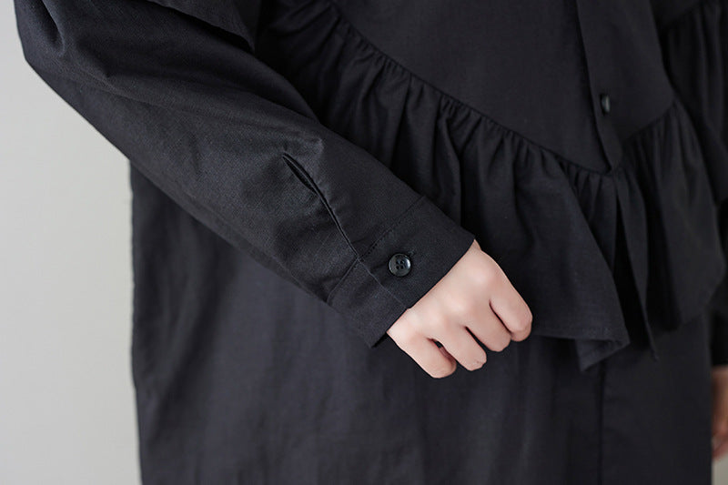 Literary Splicing Stand Collar Midi Dress