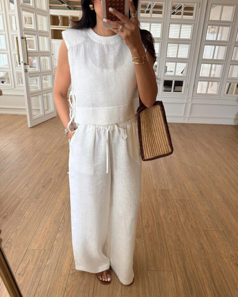 Casual Round Neck Lace-Up Sleeveless Top & Pants Two-Piece Set
