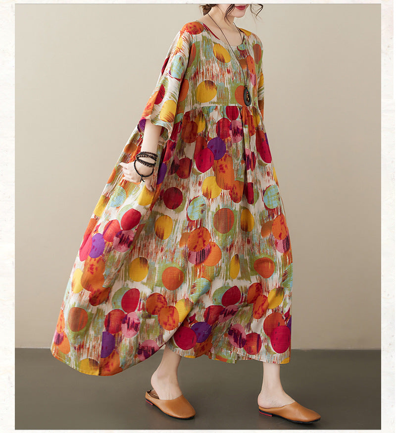 Bohemian Style Colorful Printed Short Sleeve Maxi Dress