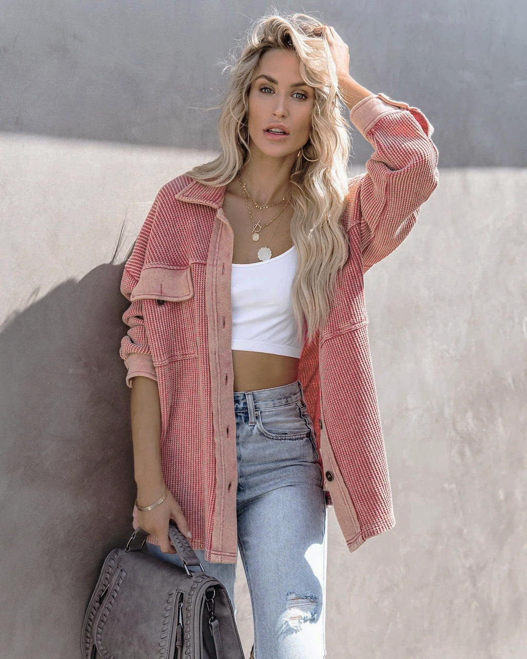 Loose Buttoned Striped Long Sleeve Outwear