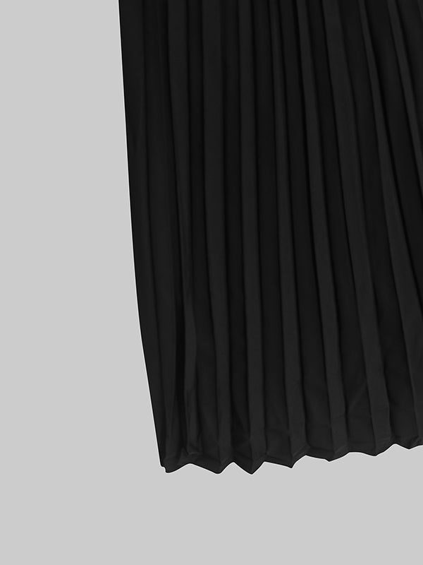 Bodycon Sleeveless Hollow Pleated Solid Color Split-Joint Mock Neck Maxi Dresses