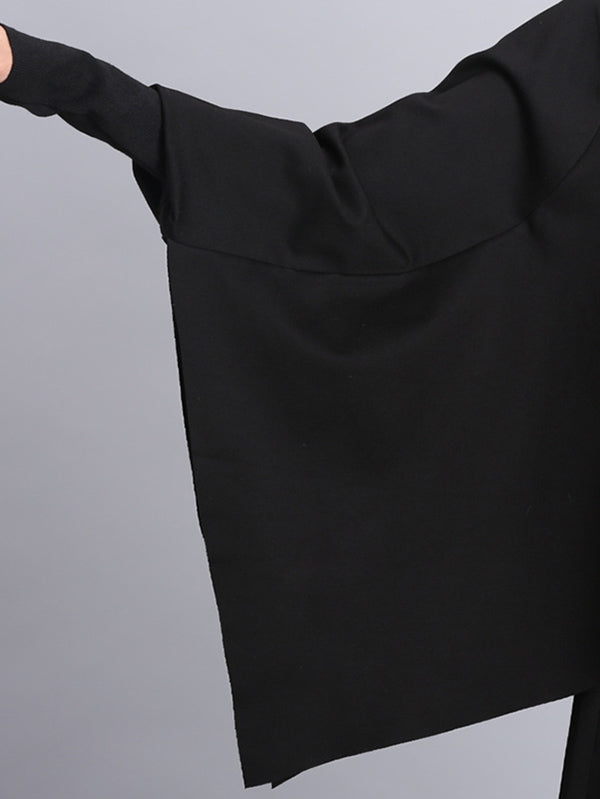Solid Color Asymmetric High-Neck Loose Batwing Sleeve Sweatshirt