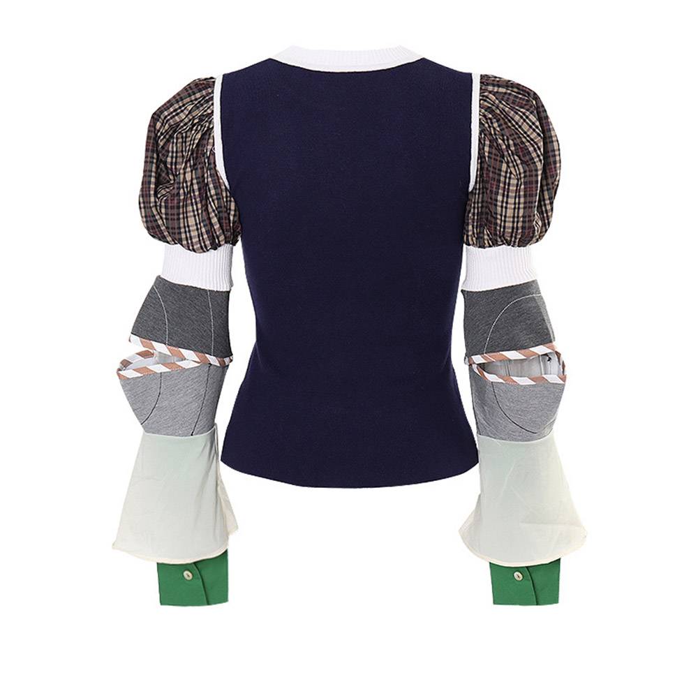 Patchwork Thin Round Neck Women's Sweater