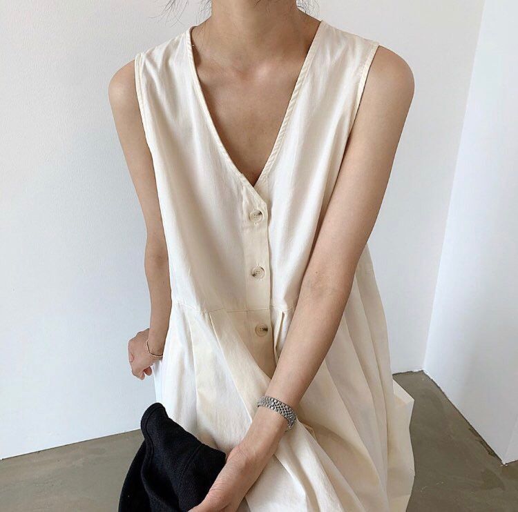 Summer Vintage V-Neck Sleeveless Midi Dress