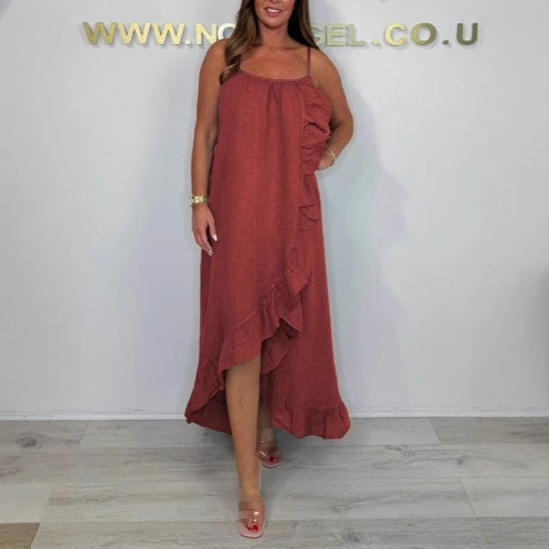 Solid Color  High Low -Desigh Ruffled Dress