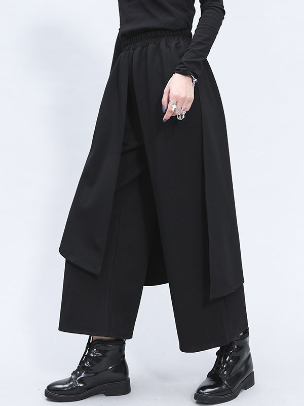 Irregularity Elastic Waist Wide Leg Solid Color Pants