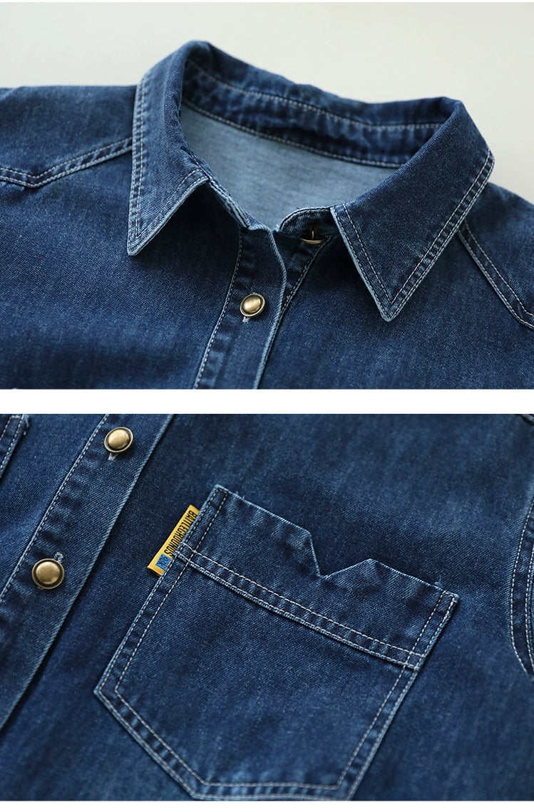Retro Denim Lapel Long Sleeve Shirt