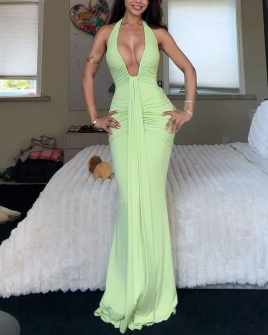 Sexy Solid Color V-Neck Dress