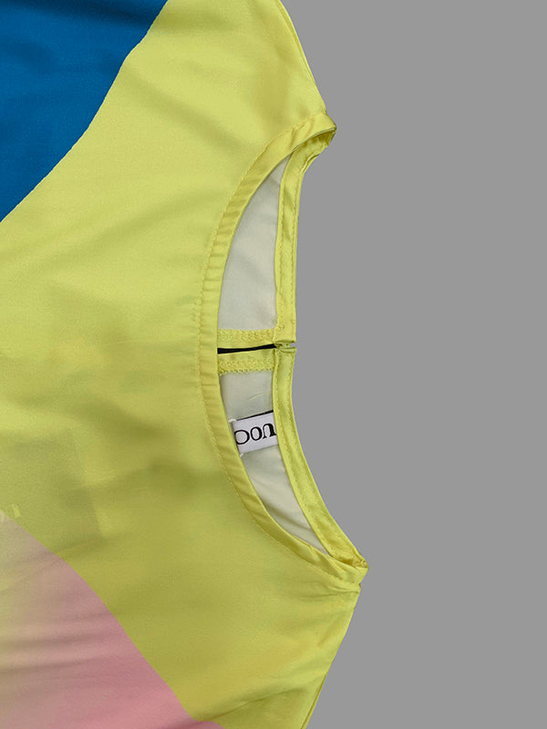 A-Line Long Sleeves Colorful Contrast Color Pockets Tied Waist Round-Neck Maxi Dresses