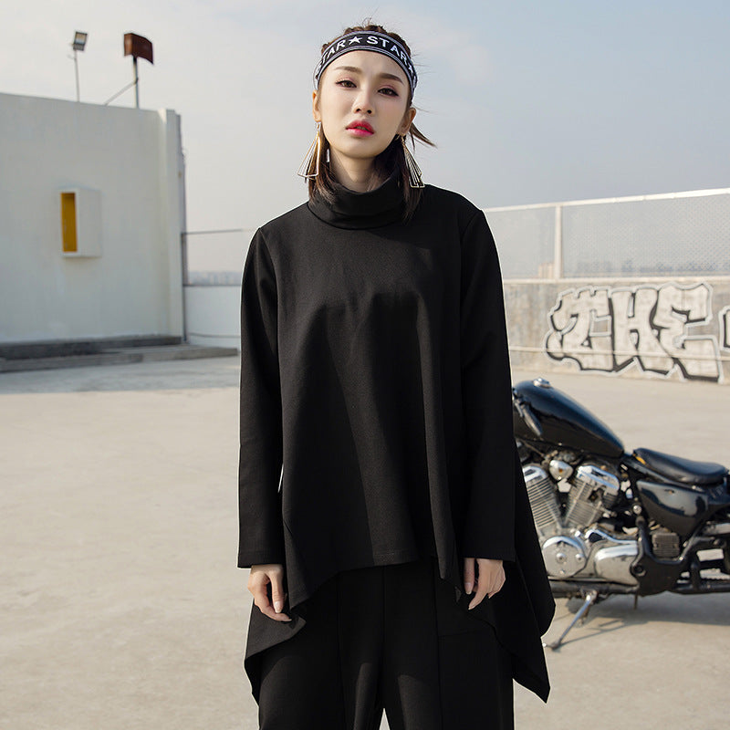 Irregular High Collar Long Sleeve Sweatshirt