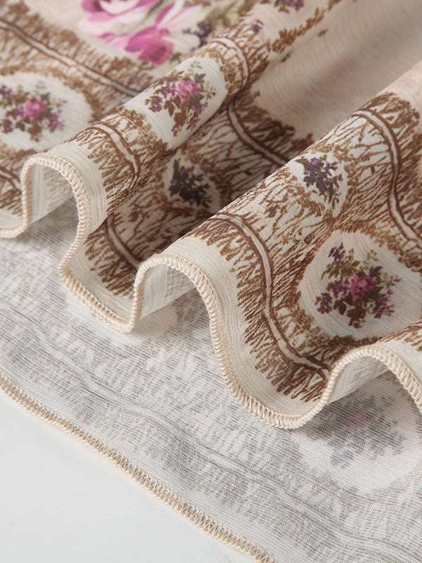 Loose Sleeveless Buttoned Contrast Color Flower Print Tied Spaghetti-Neck Vest Top