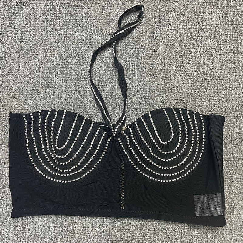 New women's sexy sling vest Cup beaded chain high waist trousers bandage suit pants