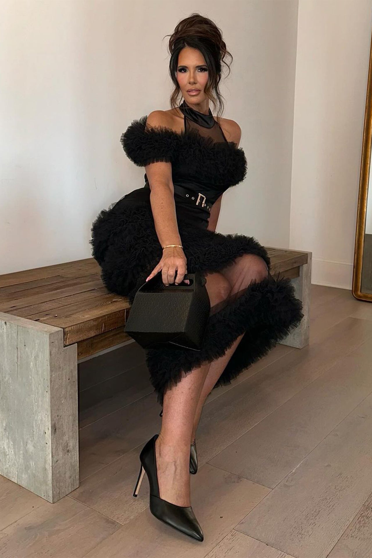 Penelope Halterneck Mesh Midi Dress