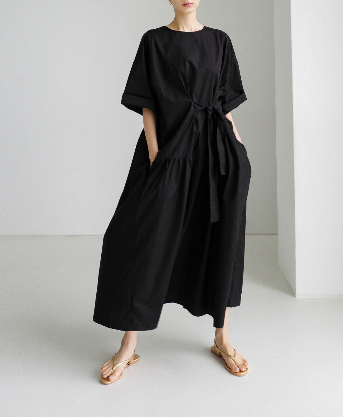 Urban Style Bow Lace-Up Midi Dress