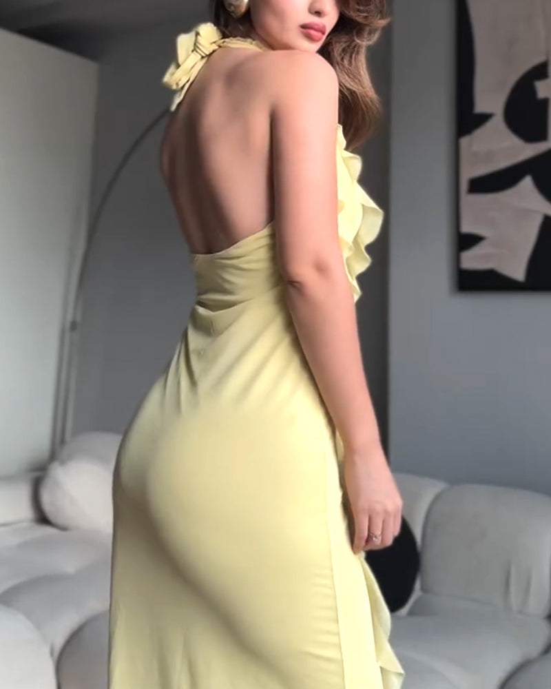 Elegant V-neck Ruffle Dress