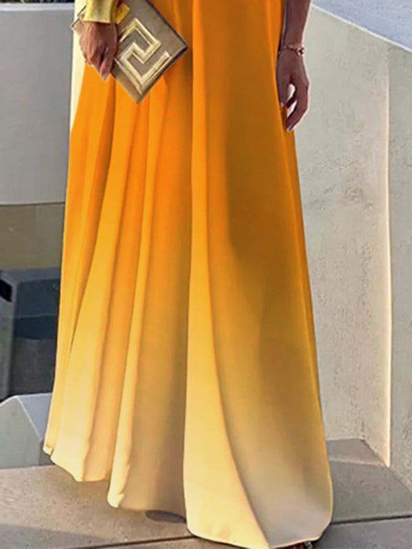 Loose Gradient Split-Joint One-Shoulder Maxi Dresses