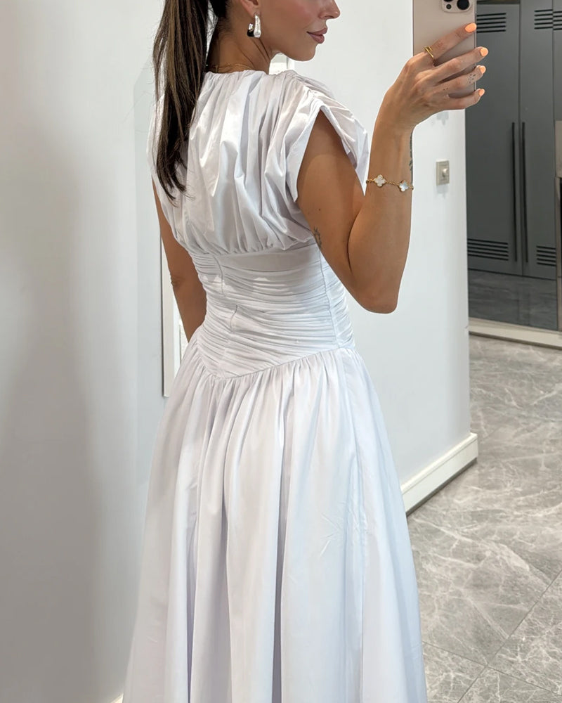 Fashion Solid Color Pleated Dress