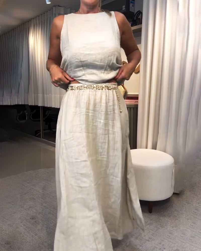 Casual Sleeveless Vest & Skirt Two-Piece Set