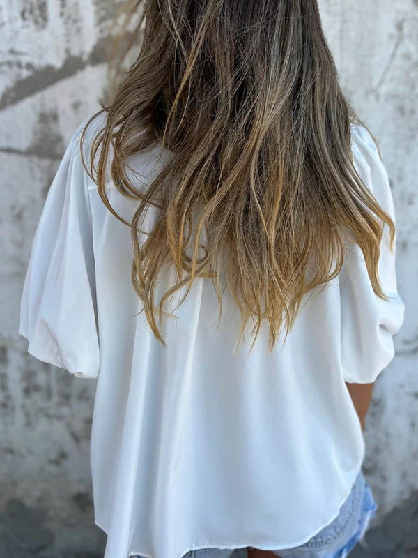 Loose Plus Size Elasticity Pleated Solid Color Round-Neck Blouses&Shirts Tops