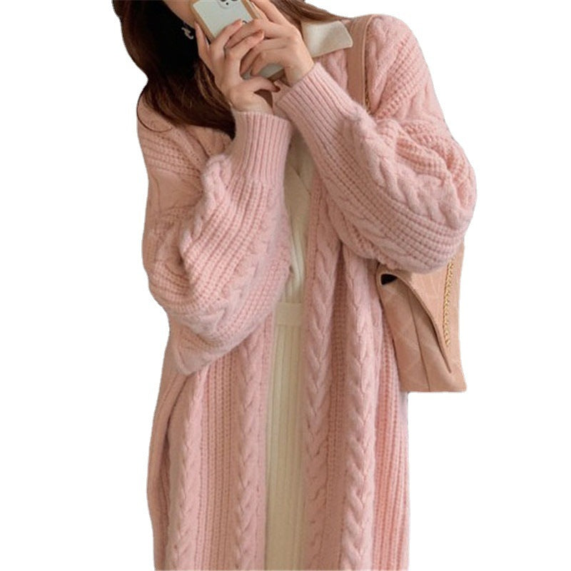 Autumn 2025 New Cross-Border Long Knitted Cardigan Long-Sleeved Lazy Style Twist Sweater Outer Jacket for Women