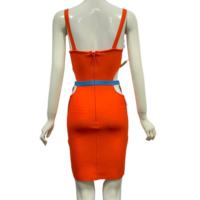 New French contrast color hot girl sexy cutout off-the-shoulder sling bandage one-piece dress