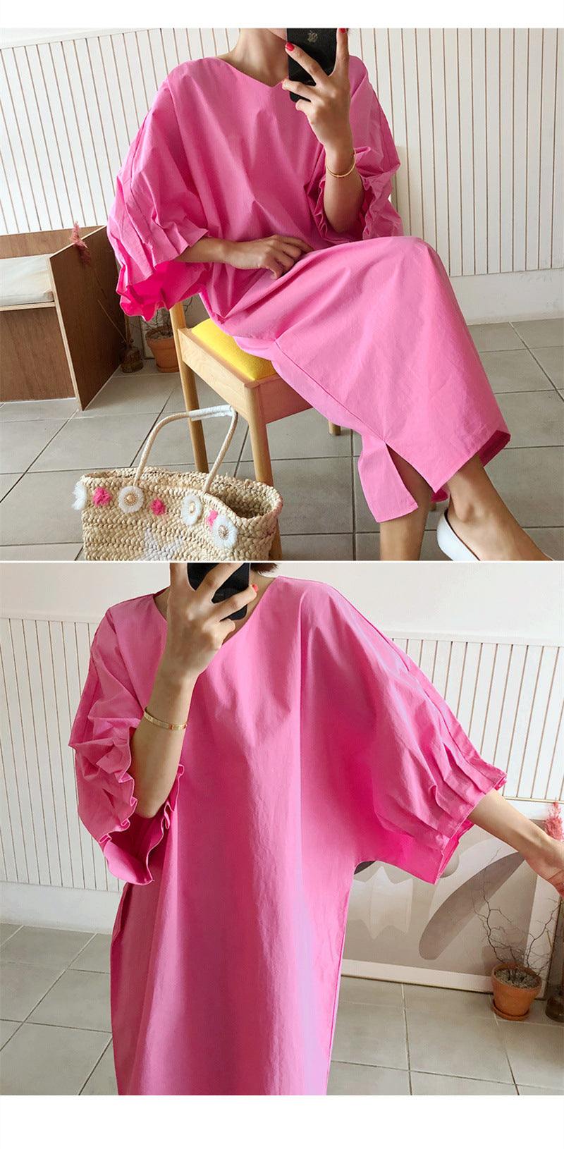 Loose Solid Color Midi Dress