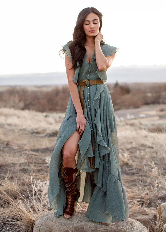 Vertical Ruffle Maxi Dress