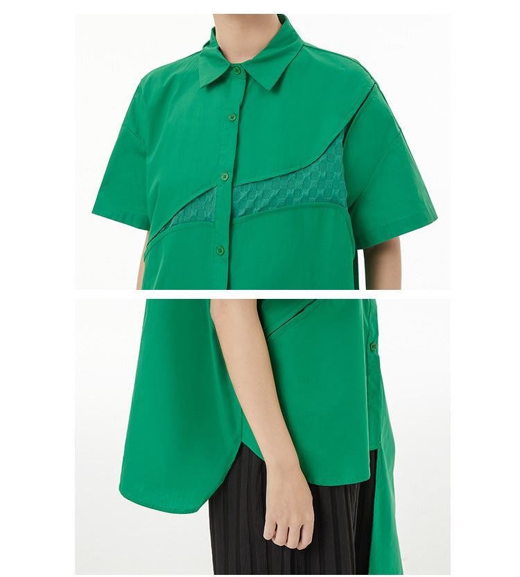 Irregular Splicing Short Sleeve Lapel Shirt
