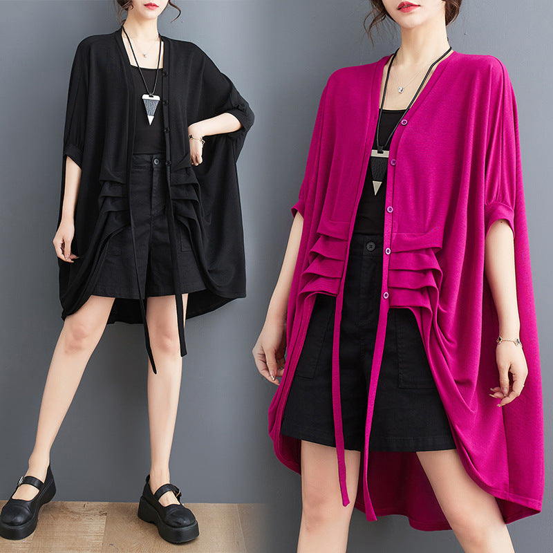 Niche Design Solid Color Mid-sleeve Outerwear