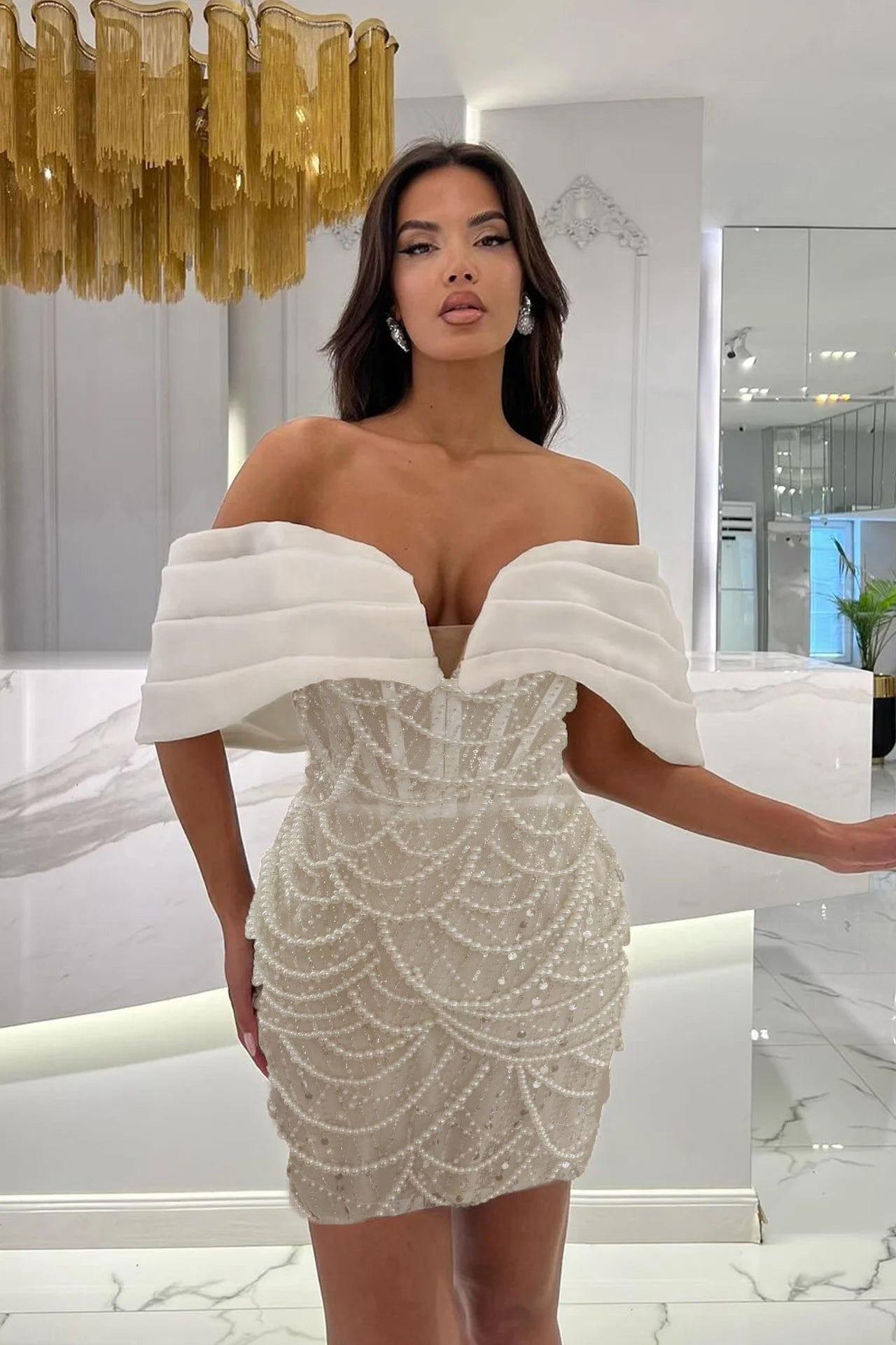 Vera Strapless Pearl Mini Dress