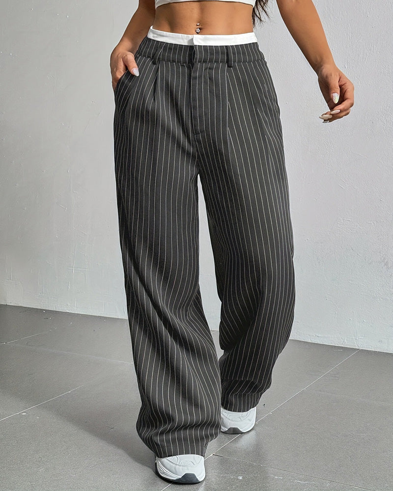 High-Waist Patchwork Striped Pants