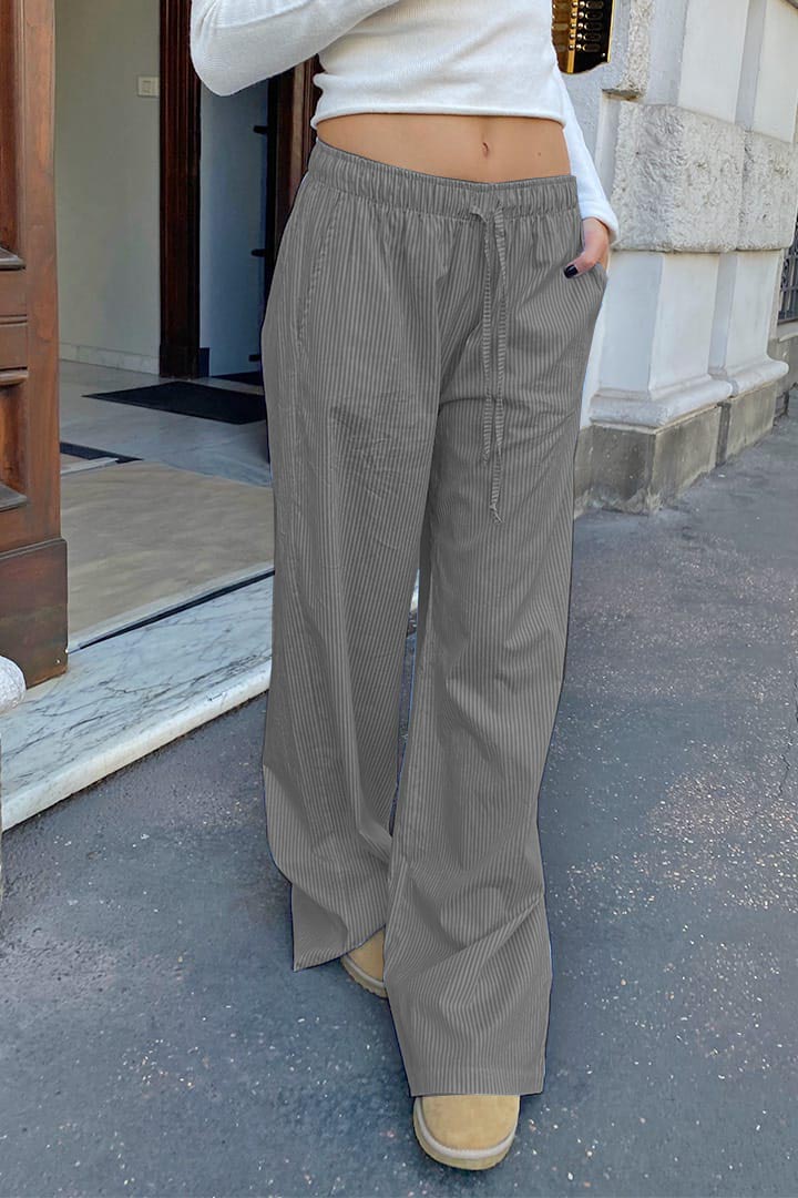 Striped Cotton And Linen Print Drawstring High Waist Straight Casual Pants (Buy 2 Free Shipping)