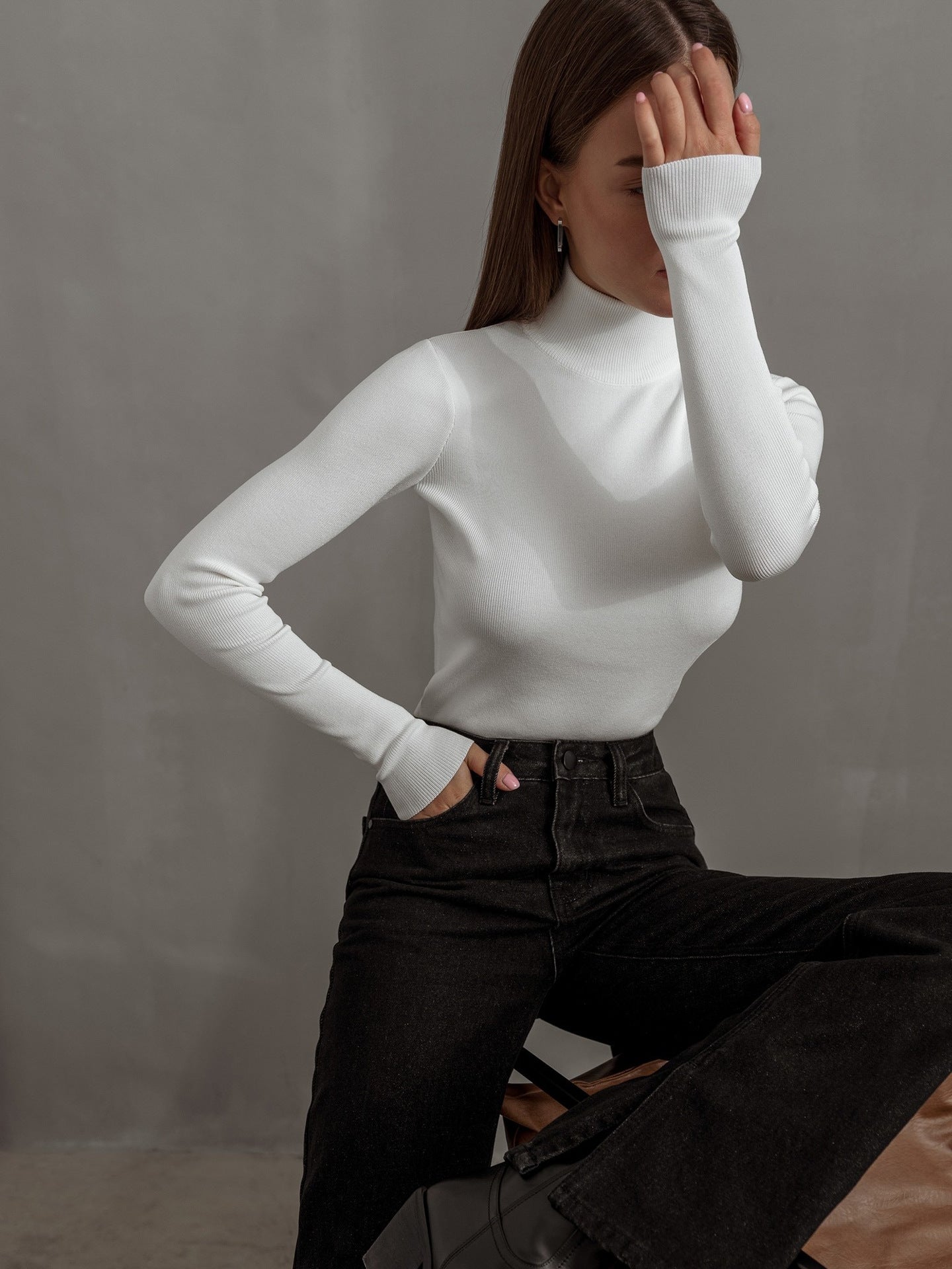 Half turtleneck bottoming shirt 2024 autumn and winter elegant slim fit warm long sleeve inner wear sweater