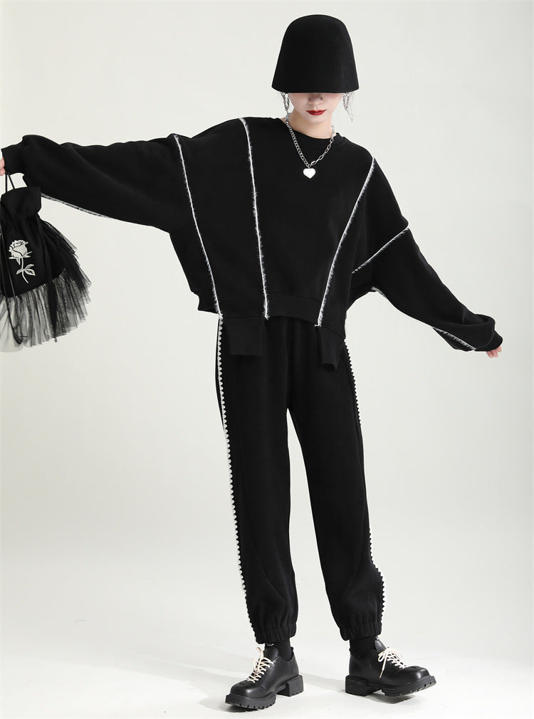 Irregular Splicing Round Neck Long Sleeve Velvet Sweatshirt