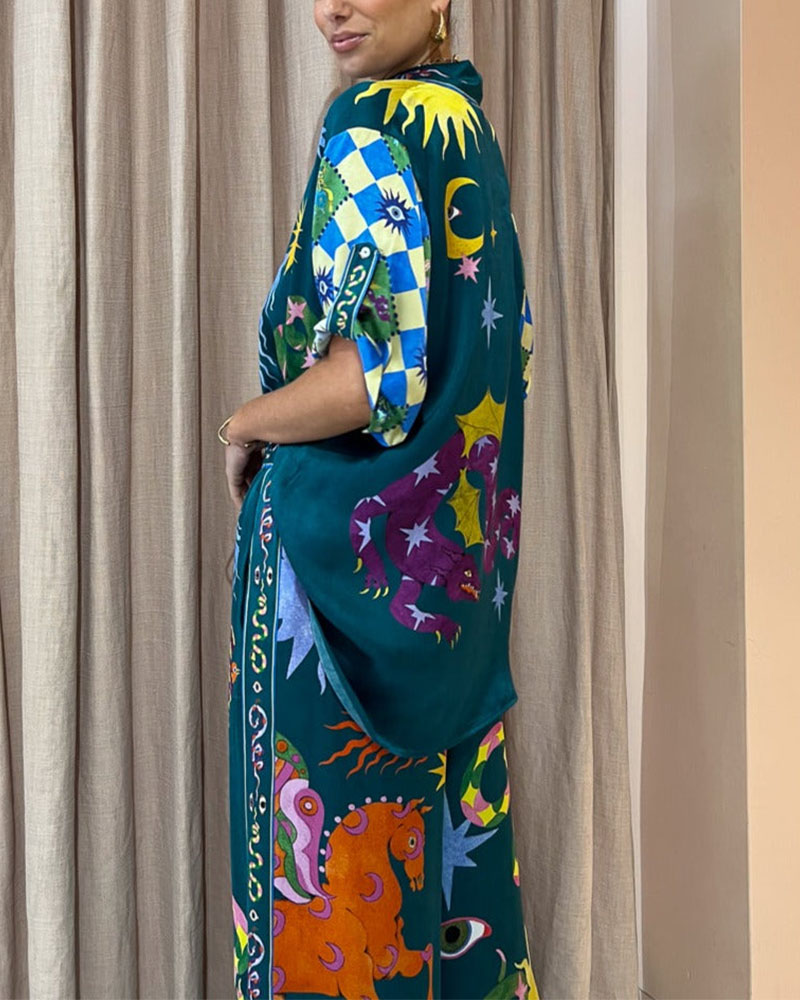 Fashion Art Graffiti Print Casual Two-piece Set