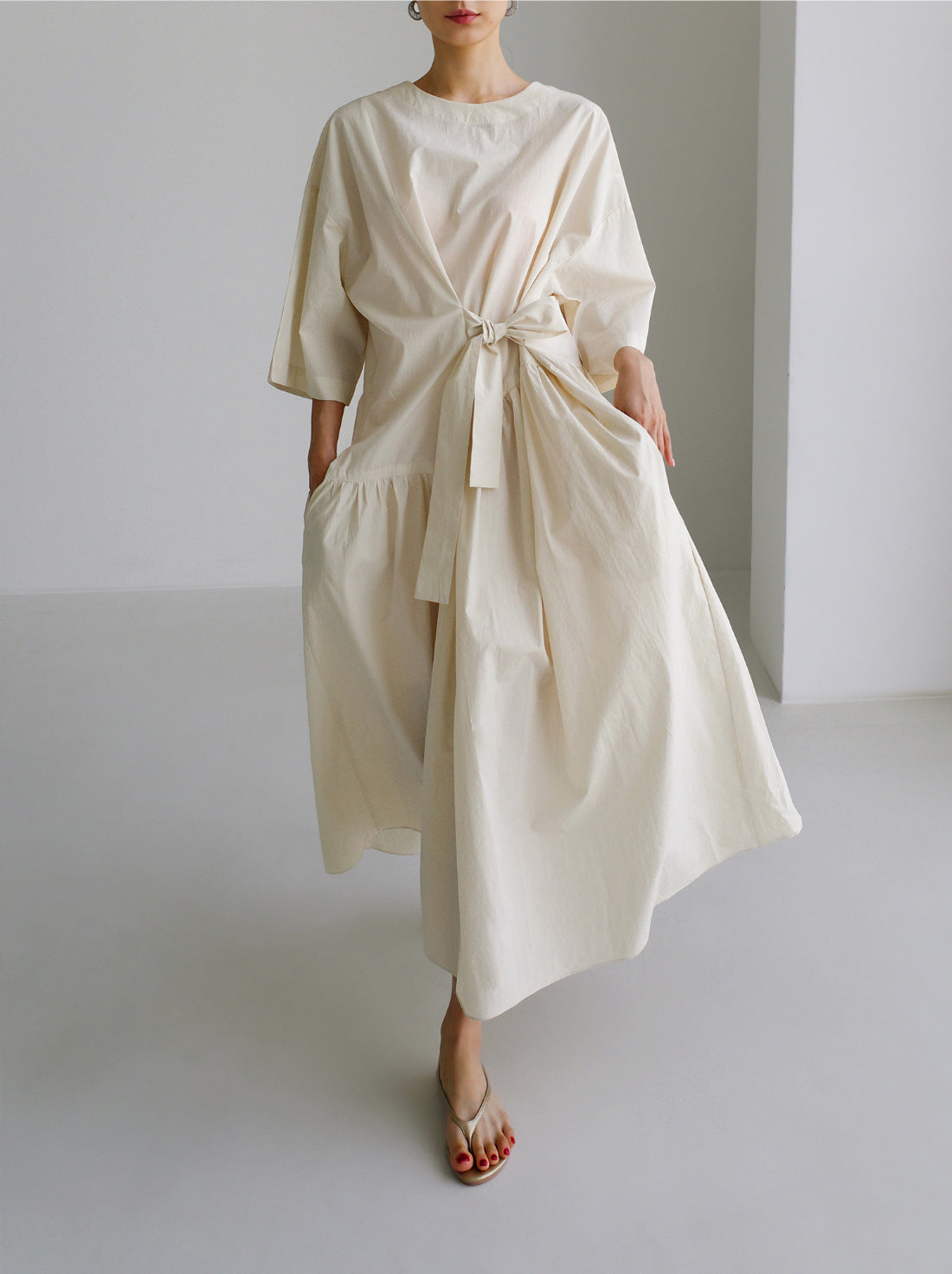 Urban Style Bow Lace-Up Midi Dress