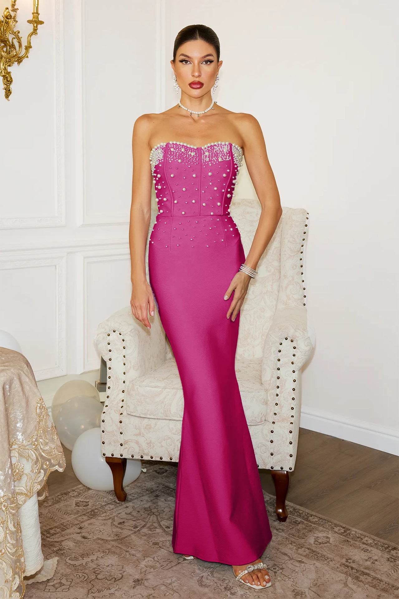 Emily Strapless Pearl Dress