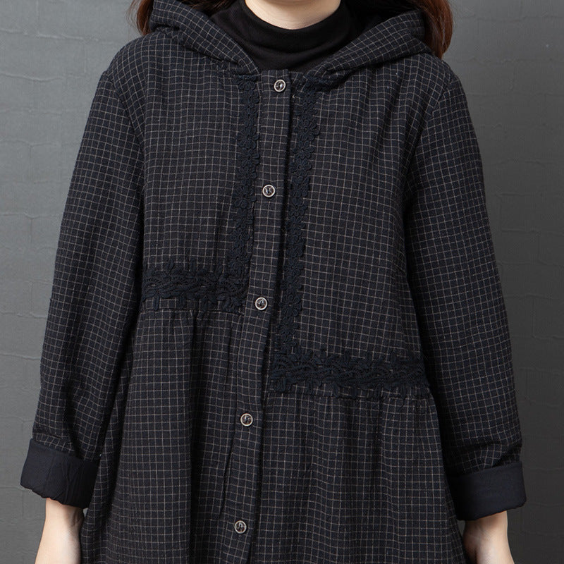 Loose Splicing Hooded Cotton Coat