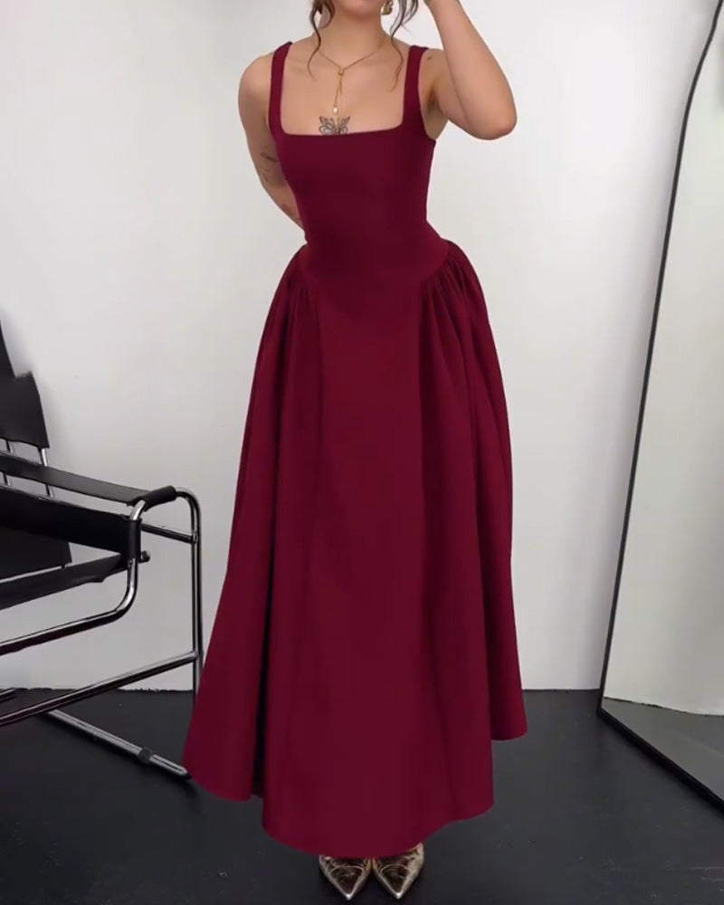 Elegant Solid Color Sling Dress