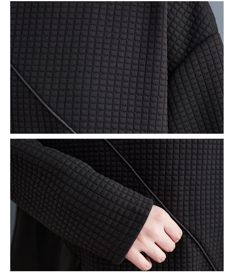 Loose Black Splicing Hooded Midi Dress