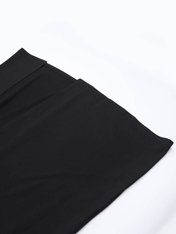 Long Sleeves Loose Asymmetric Solid Color Split-Joint Split-Side Round-Neck Maxi Dresses