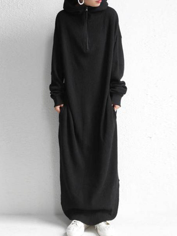 Casual Zipper Hooded Sweatshirt Dress