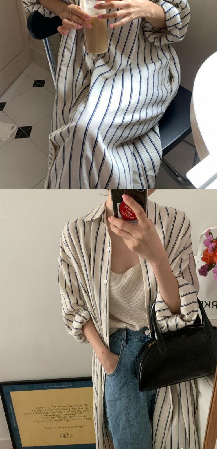 Chic Striped Mid-sleeve Maxi Dress