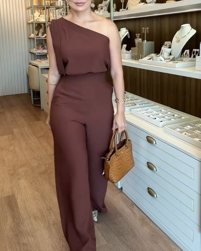 Fashion One-Shoulder Top & Pants Two-piece Set
