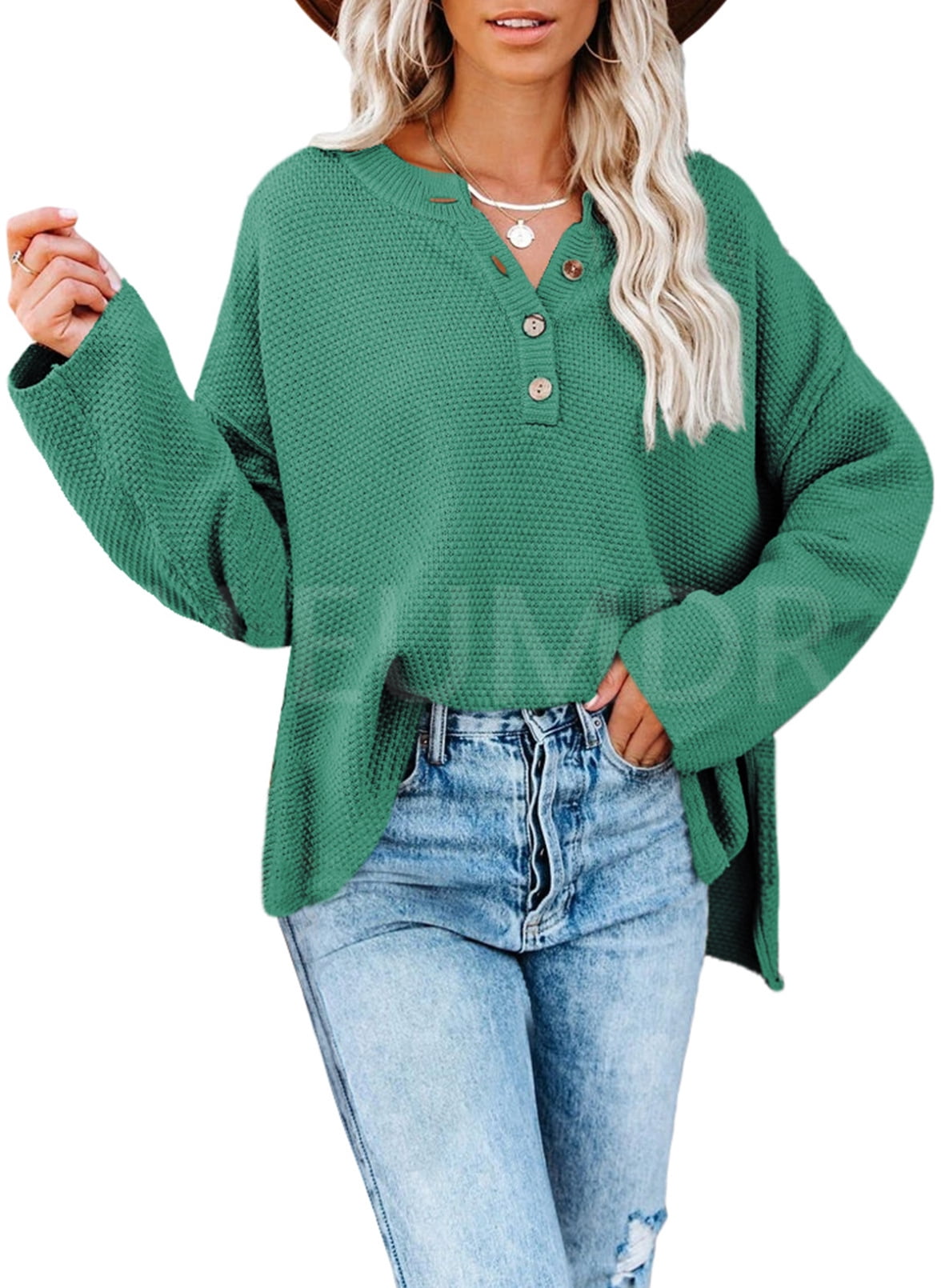 Plus Size Sweater for Women Long Sleeve Fall Winter Warm Pullover Tops Light Green XL