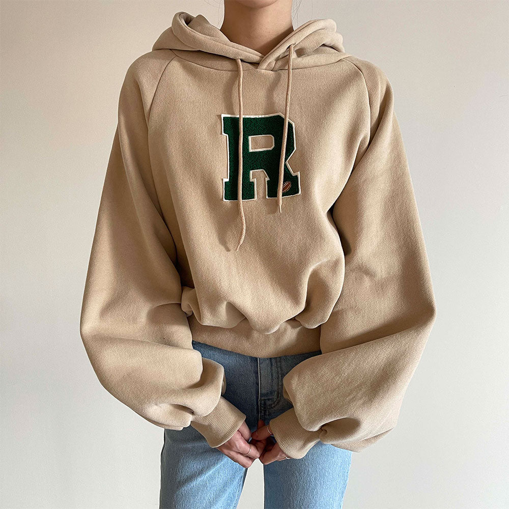 Versatile Embroidered Hooded Long Sleeve Sweatshirt