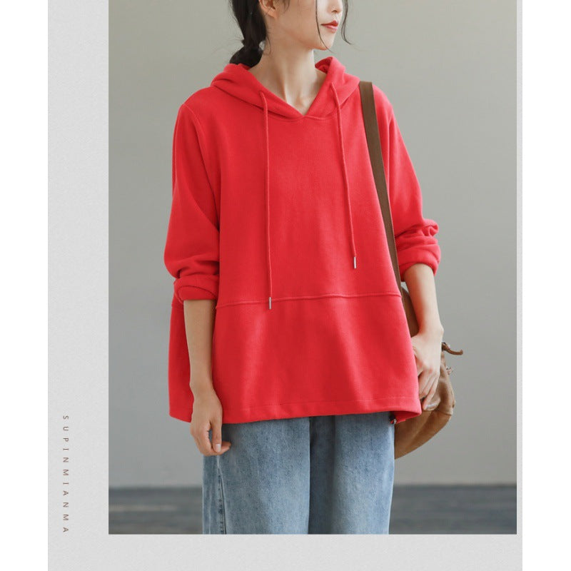 Loose Solid Color Hooded Long Sleeve Sweater