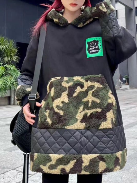 Special Splicing Thickened Camouflage Hooded Sweatshirt